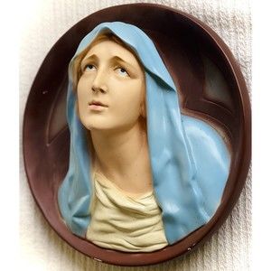 ✨ UNIQUE VINTAGE HANGING HOLY MARY MADONNA STATUE BUST c. 1940s ✨